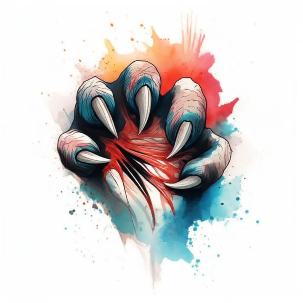 Watercolor Panther Claw Chest Tattoo Design