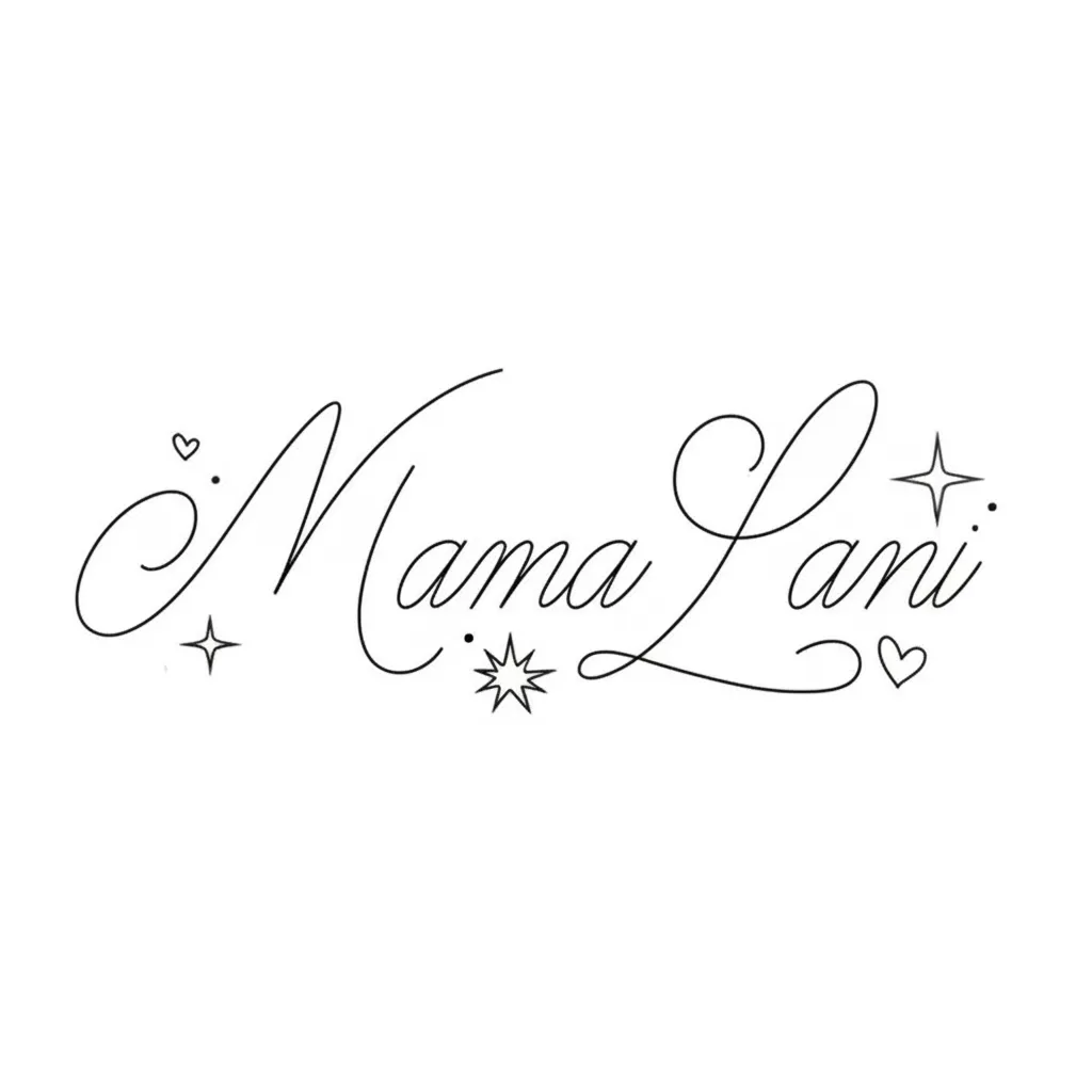Mama Lani Cursive Tattoo Design with Stars and Hearts Mama Lani Cursive Tattoo Design with Stars and Hearts