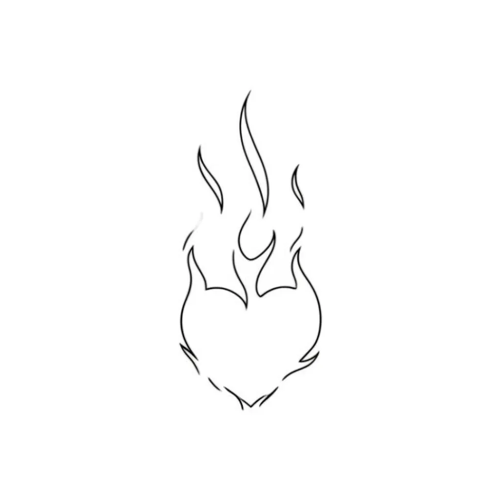 Minimalist Heart with Flames Tattoo Design