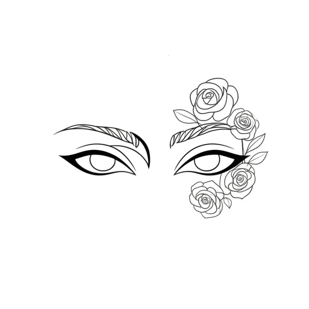 Minimalist Siren Eyes Tattoo with Roses - Eyeliner & Floral Design