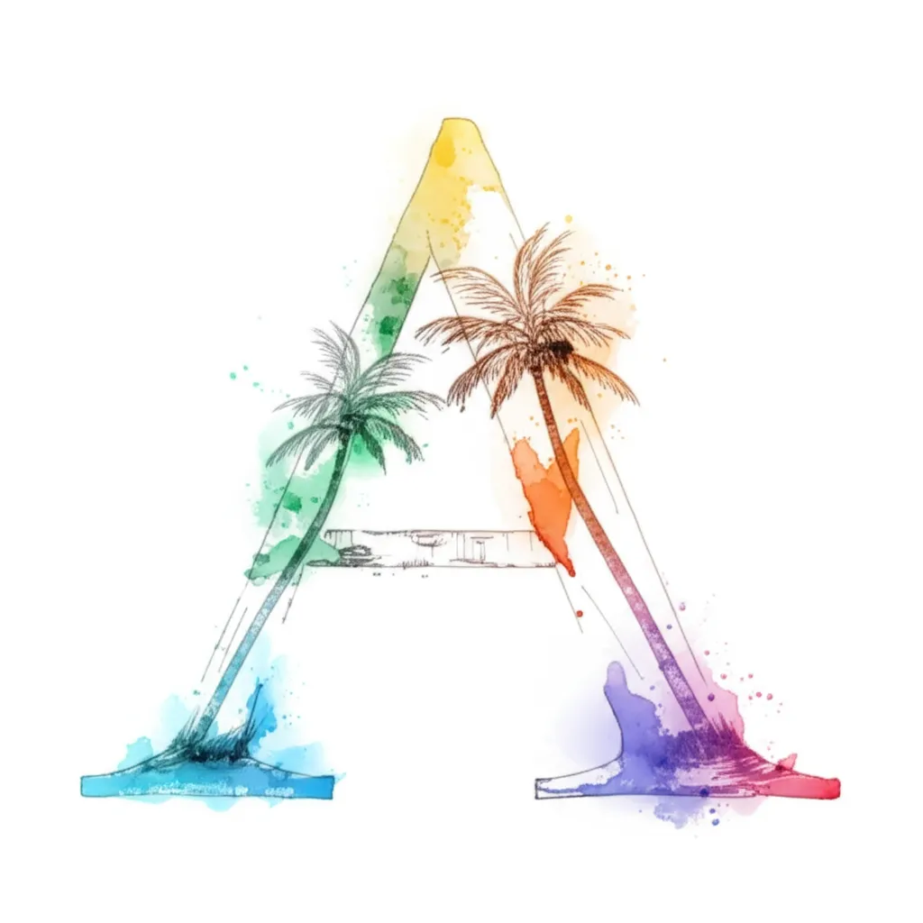 Watercolor Letter A Palm Tree Tattoo Design Watercolor Letter A Palm Tree Tattoo Design