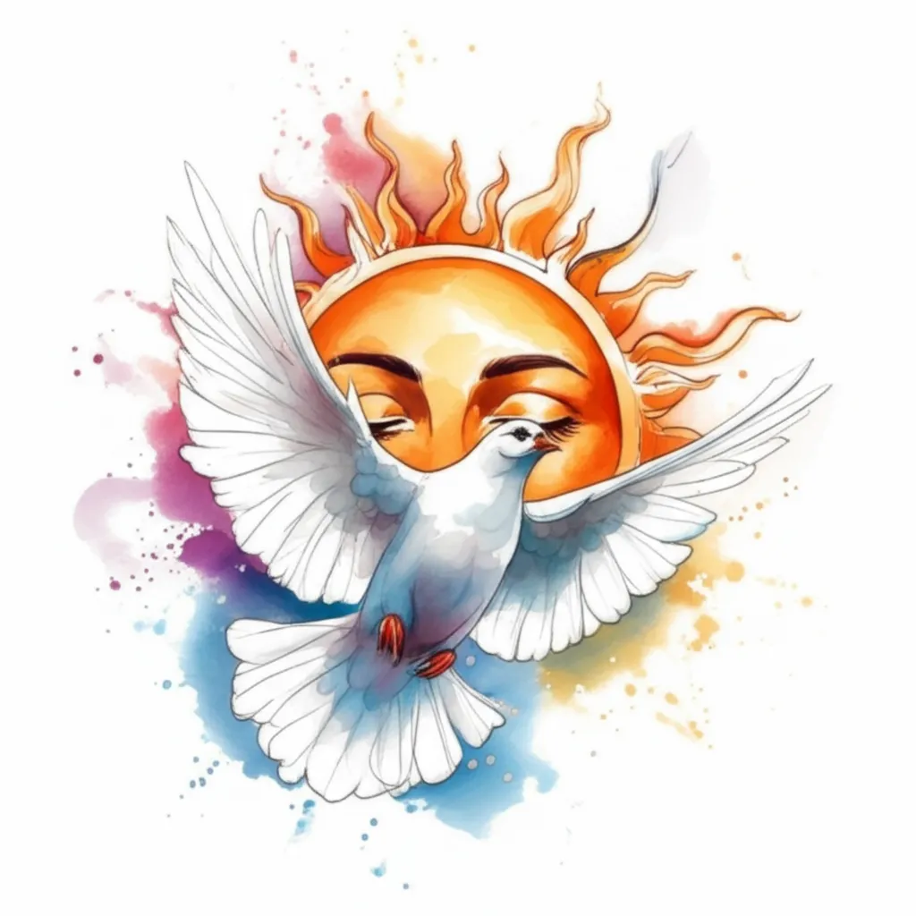 Watercolor Sun and Dove Tattoo Design Watercolor Sun and Dove Tattoo Design