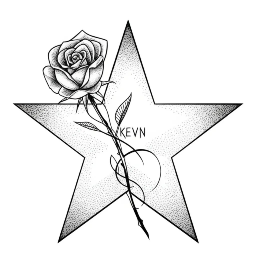 Stars Kevin with a Rose Fine Line Tattoo Design Stars Kevin with a Rose Fine Line Tattoo Design
