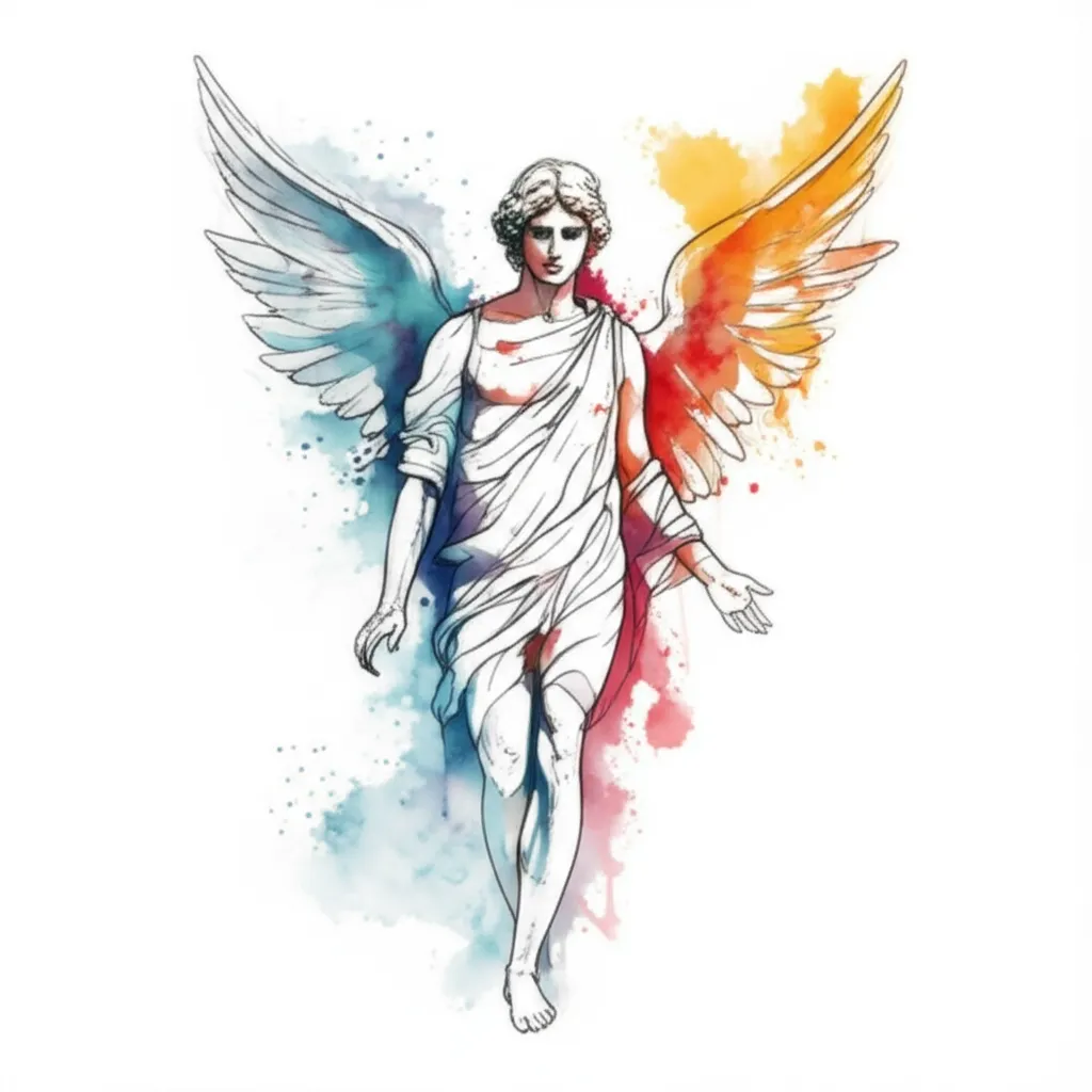Watercolor Biblical Angel Spine Tattoo Design Watercolor Biblical Angel Spine Tattoo Design