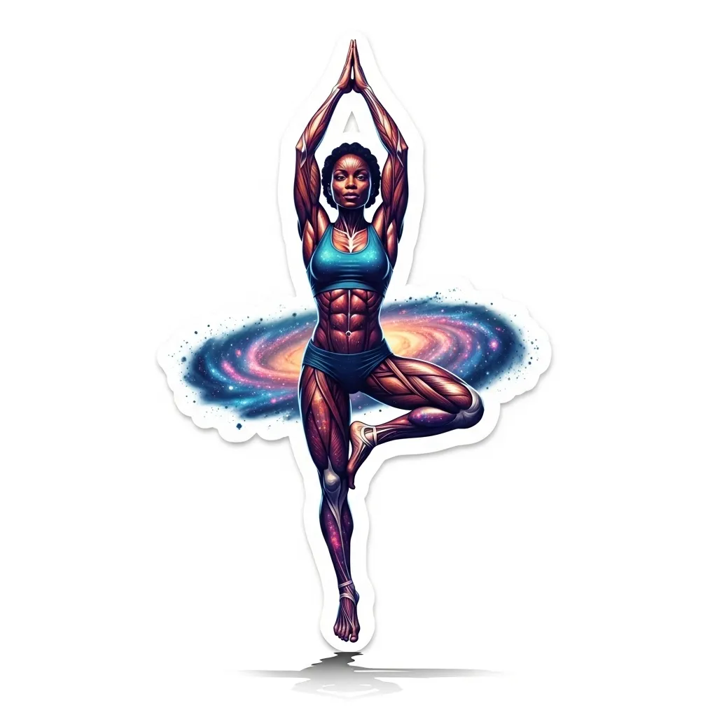 3D Tattoo: Strong Woman in Yoga Pose on the Universe 3D Tattoo: Strong Woman in Yoga Pose on the Universe