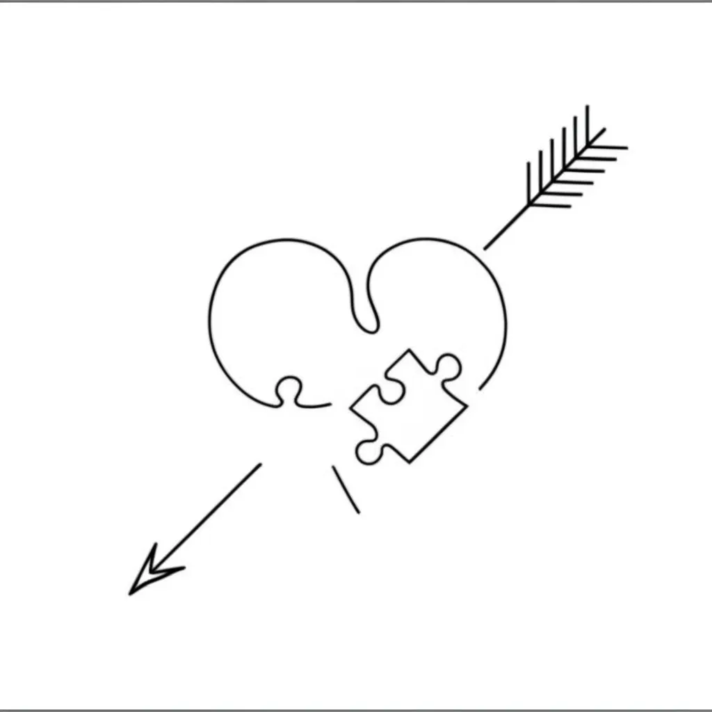Minimalist Heart Puzzle Arrow Tattoo Design