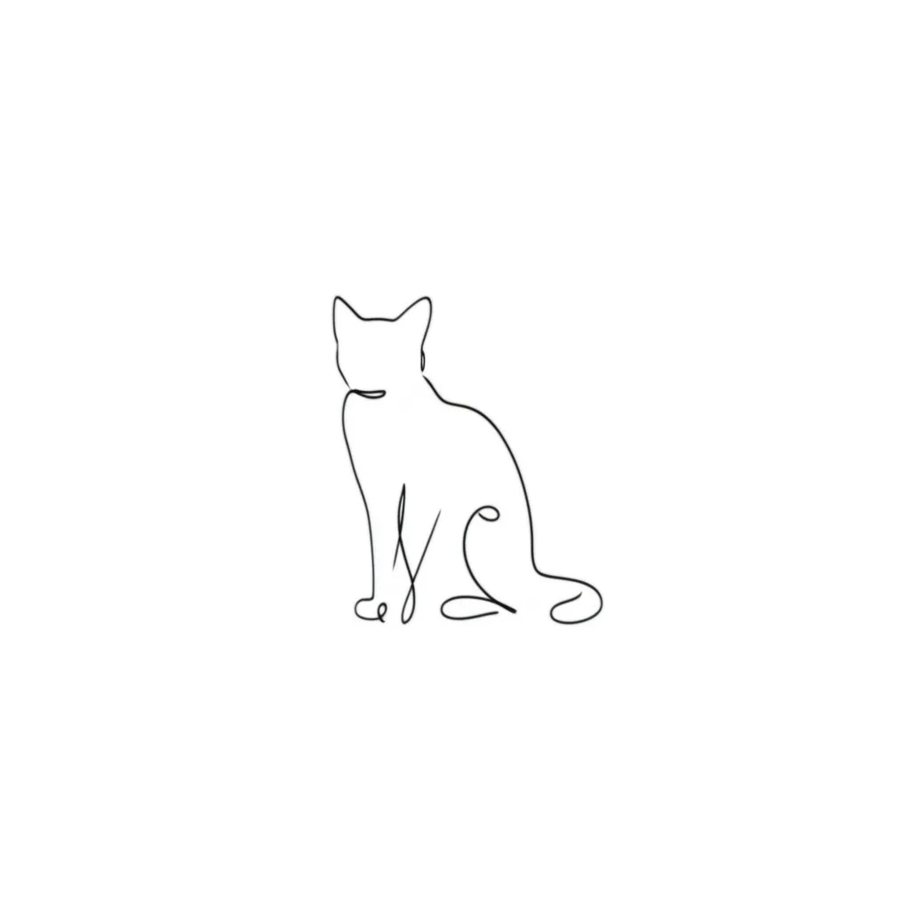 Minimalist Cat Outline Tattoo Behind Ear: Single Line Design Minimalist Cat Outline Tattoo Behind Ear: Single Line Design