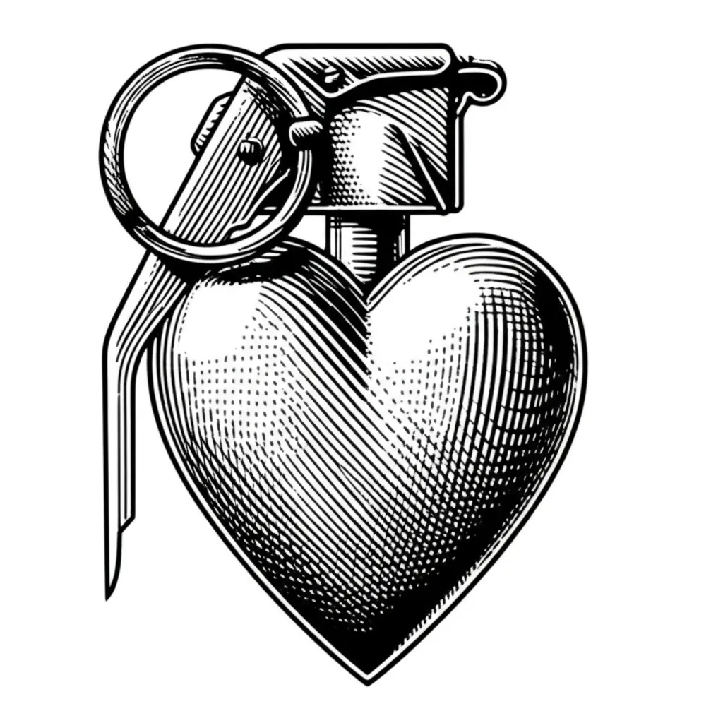 Heart Shaped Grenade Blackwork Tattoo Idea