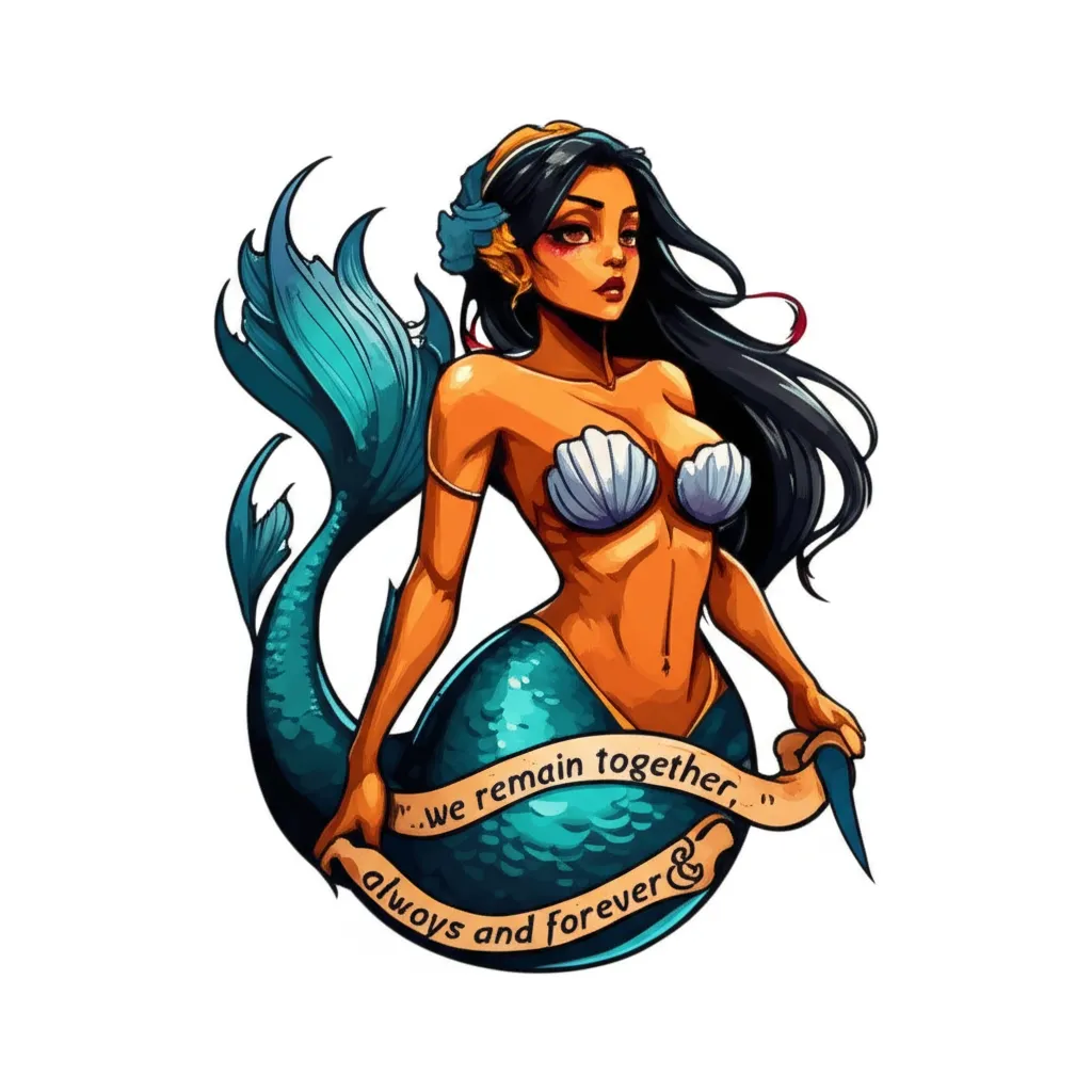Anime Black Mermaid Tattoo with Klaus Mikaelson Quote