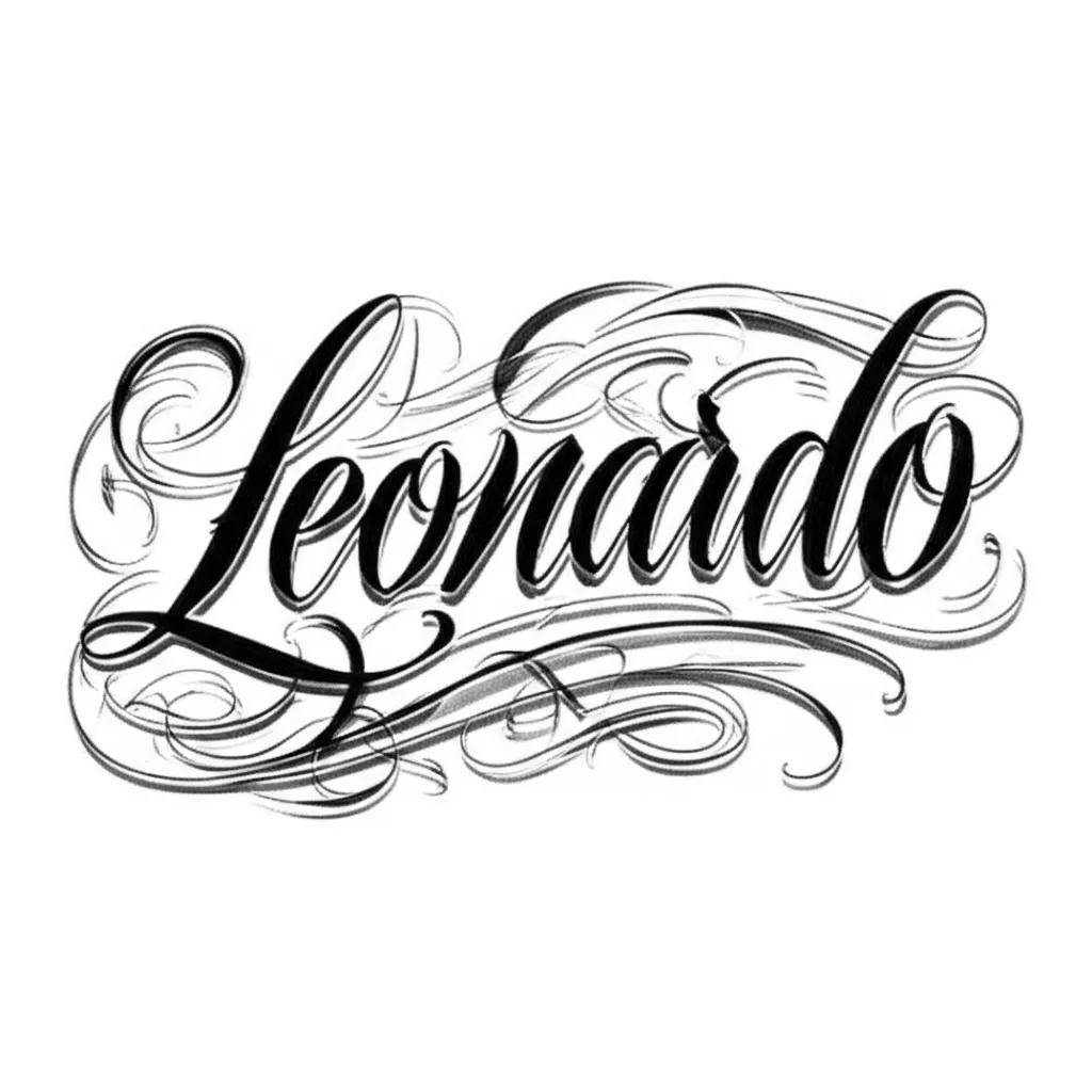 Leonardo Name Tattoo in Cursive with Shading - Illustrative Style Leonardo Name Tattoo in Cursive with Shading - Illustrative Style