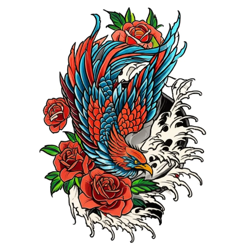 Japanese Phoenix and Roses Tattoo Design Japanese Phoenix and Roses Tattoo Design
