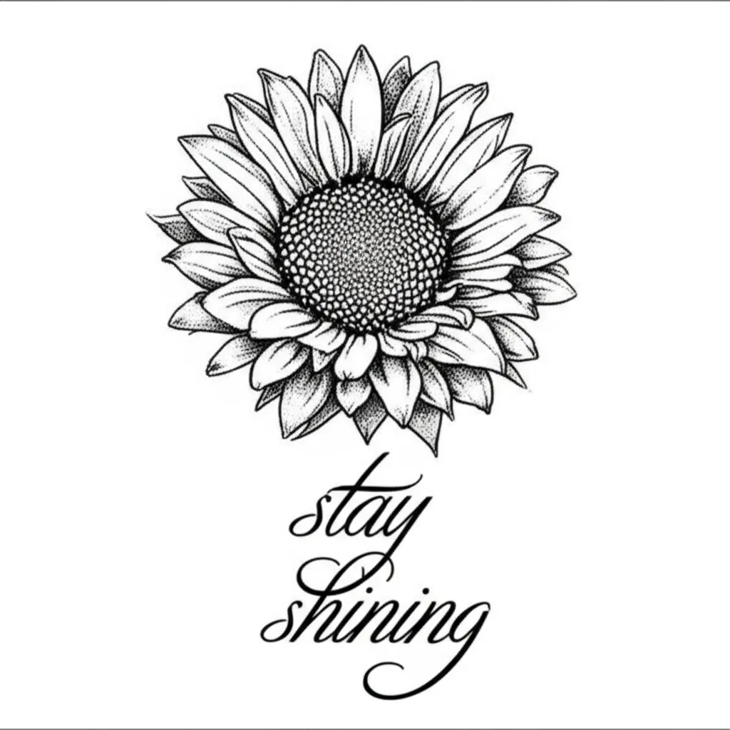 Stay Shining Sunflower Fine Line Tattoo Design