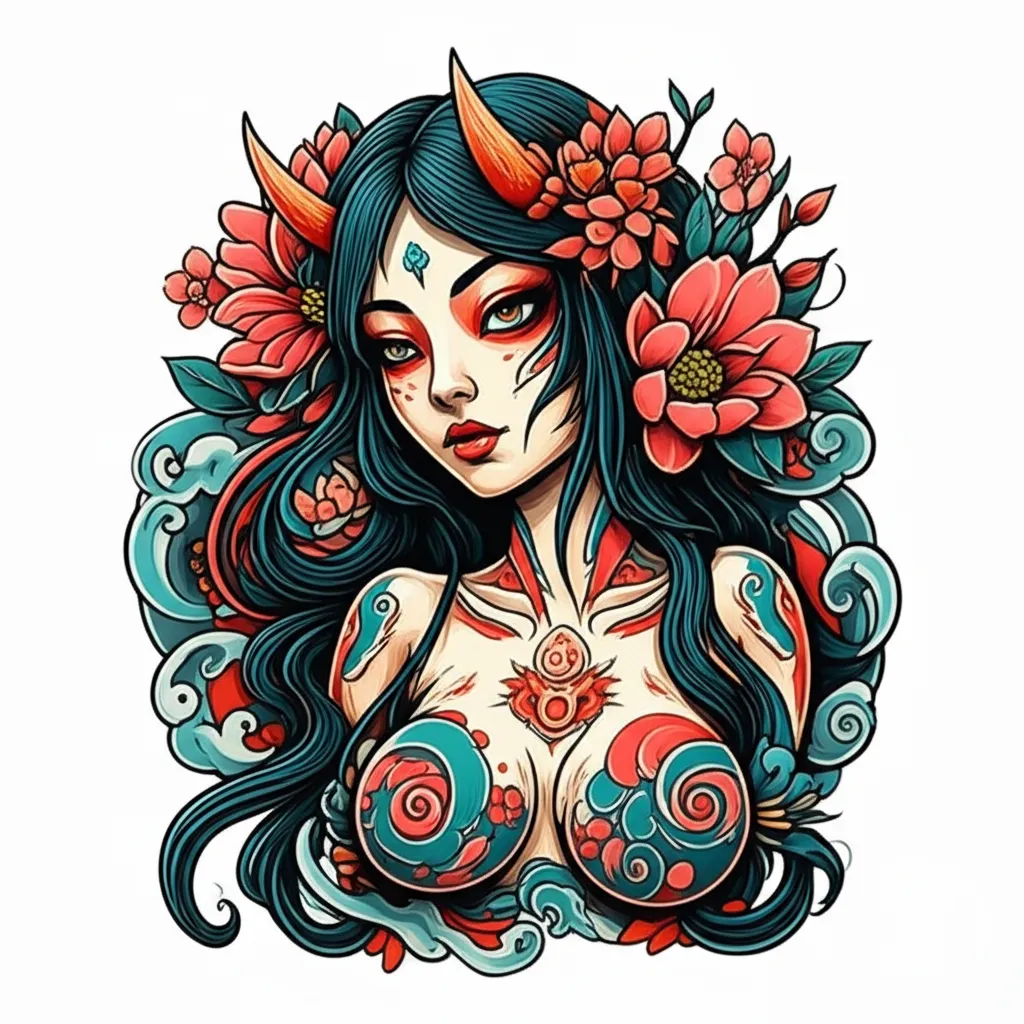 Japanese Traditional Devil Girl Tattoo Design Japanese Traditional Devil Girl Tattoo Design