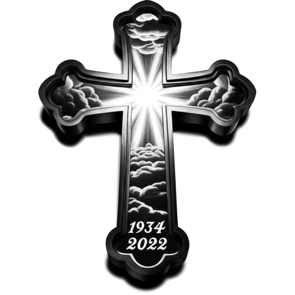 Realistic Cross Tattoo with Clouds and Memorial Dates Realistic Cross Tattoo with Clouds and Memorial Dates