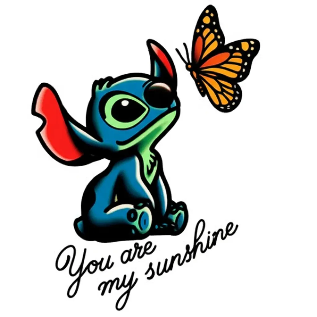 Stitch and Butterfly American Traditional Tattoo Design