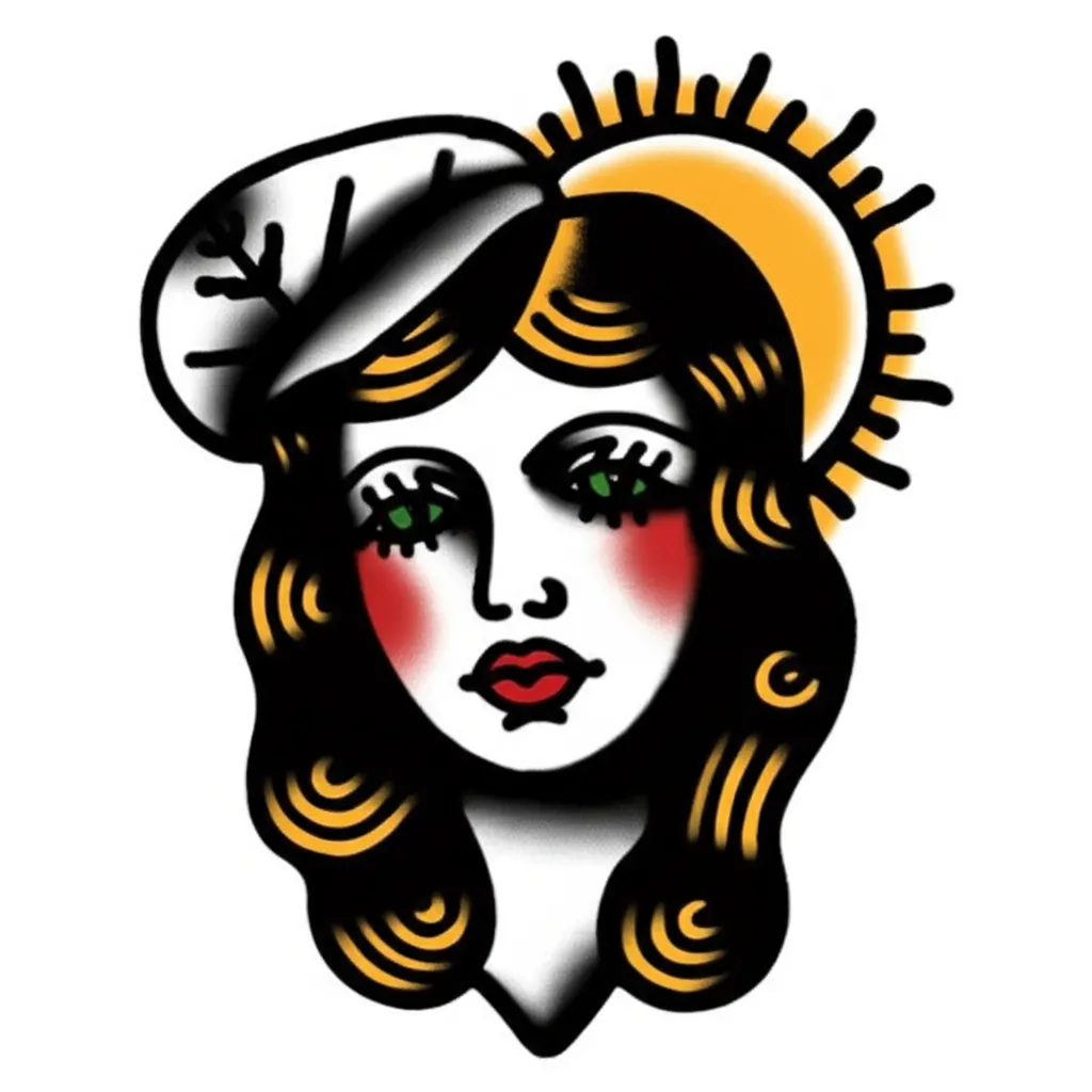 American Traditional Mother and Sun Tattoo Design