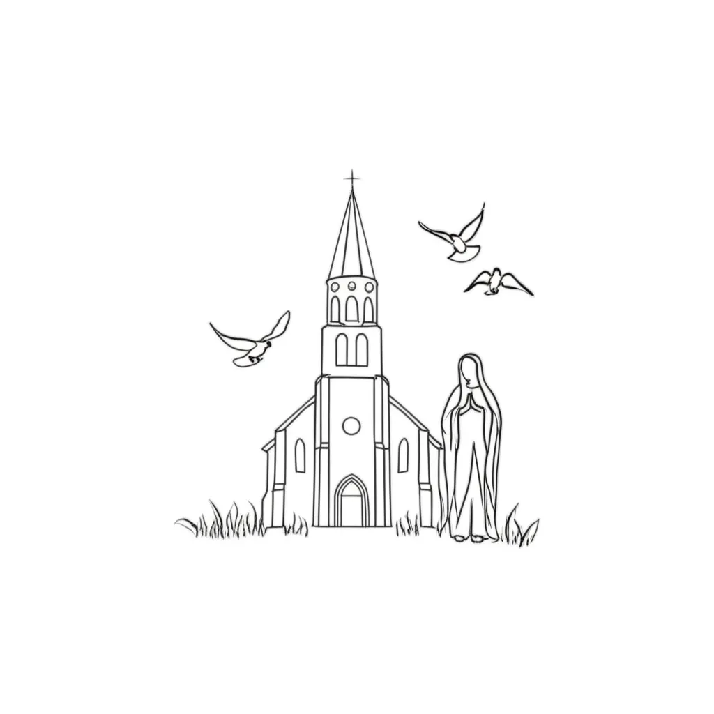 Minimalist Church, Pigeons, and Maria Magdalena Tattoo Design Minimalist Church, Pigeons, and Maria Magdalena Tattoo Design