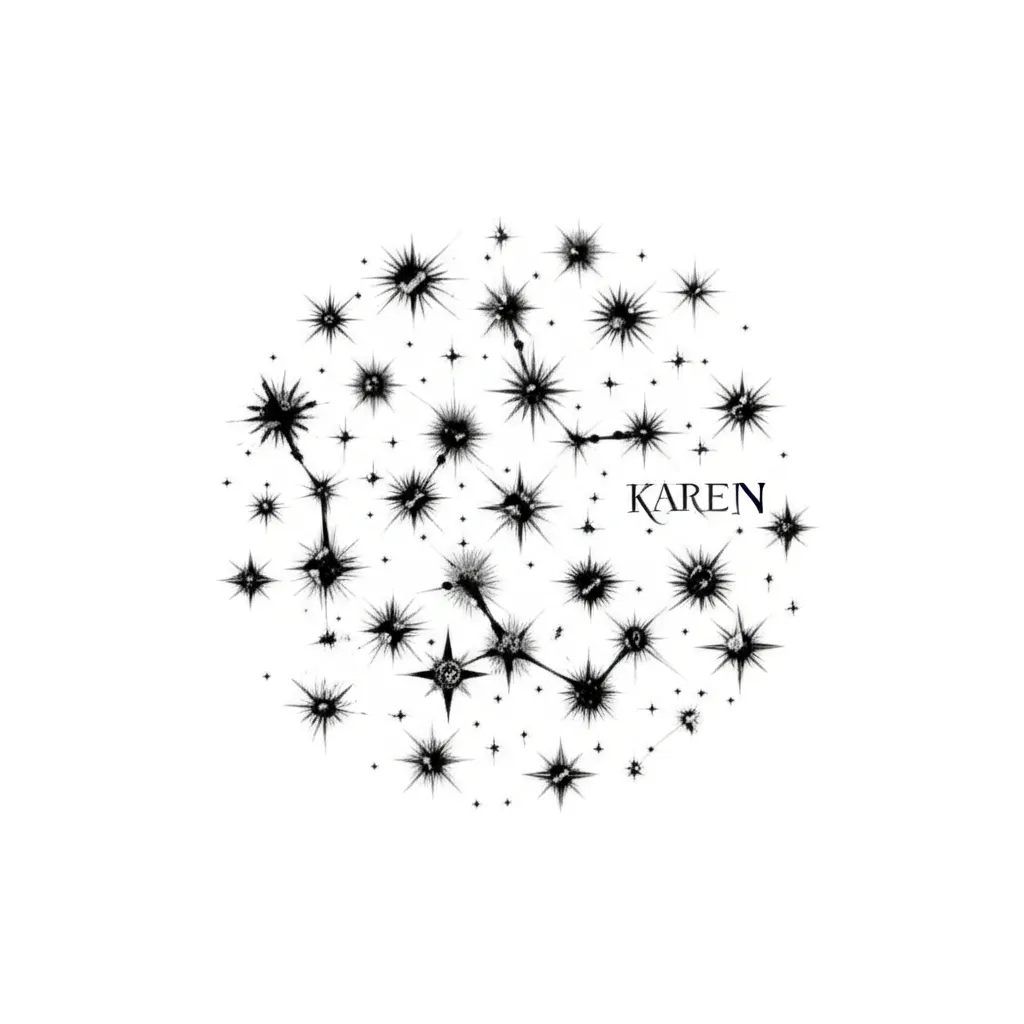 Star Cluster Tattoo with Name and Aries Sign in Blackwork Style Star Cluster Tattoo with Name and Aries Sign in Blackwork Style