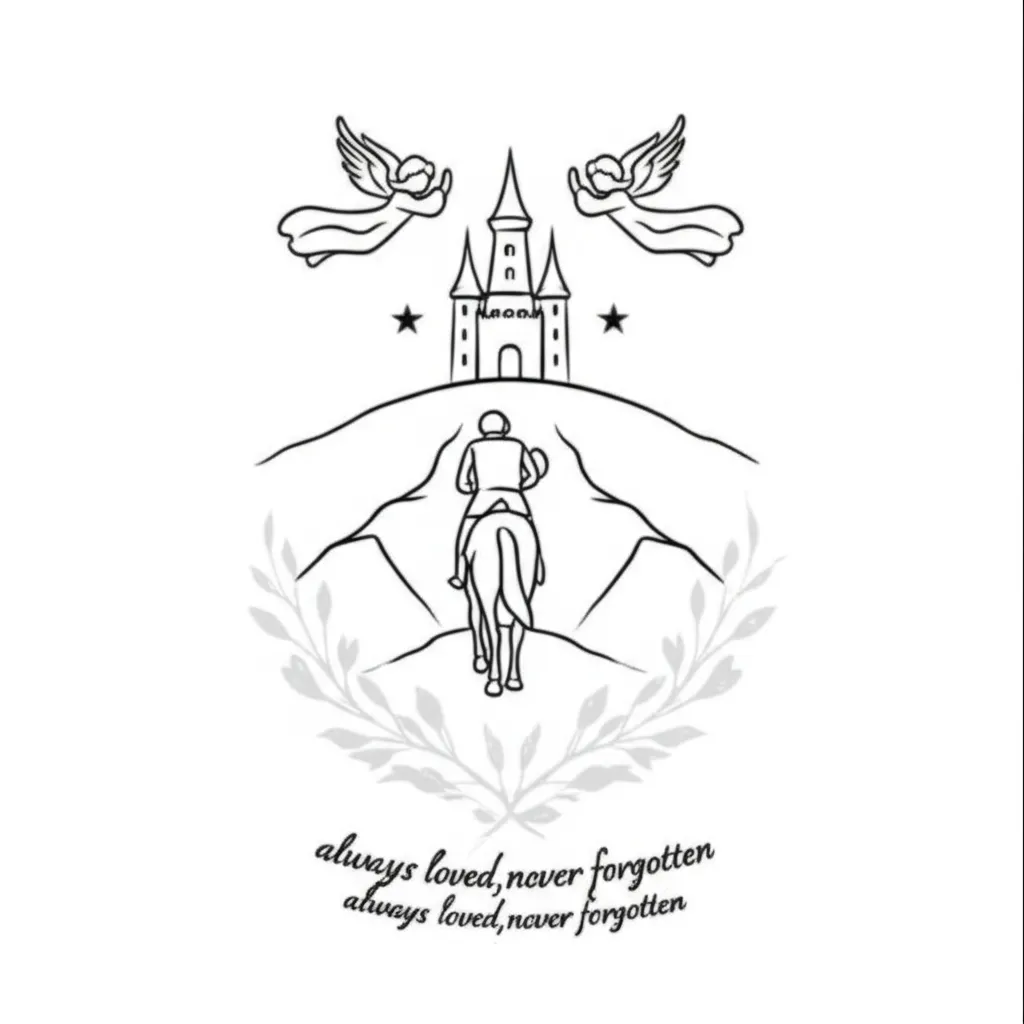 Minimalist Memorial Tattoo: Castle, Knight, Angels & Remembrance