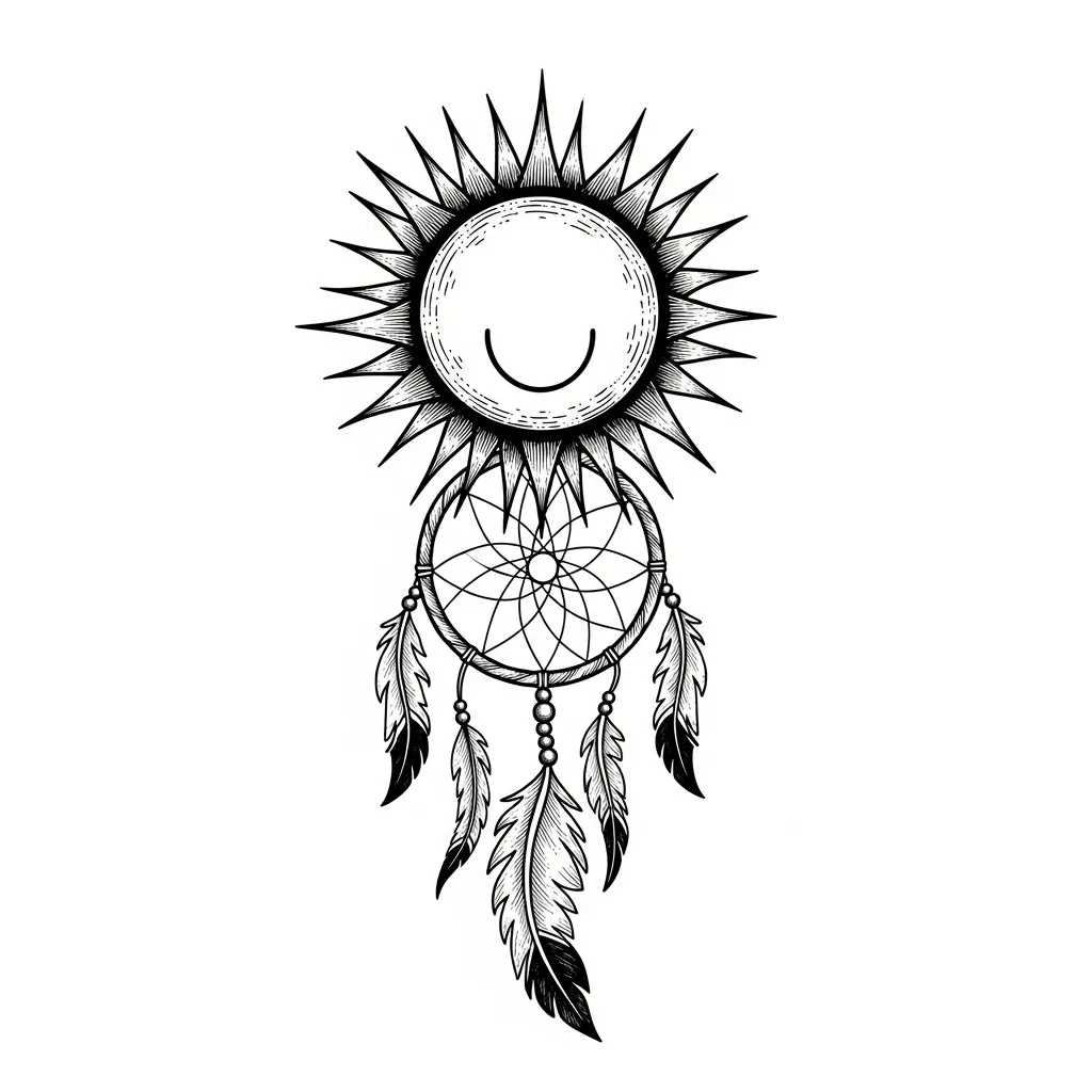 Happy Sun Dreamcatcher Blackwork Tattoo Design Happy Sun Dreamcatcher Blackwork Tattoo Design