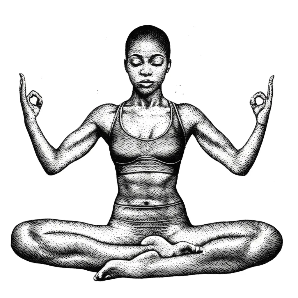 Dotwork Tattoo of a Strong Black Woman in Yoga Pose