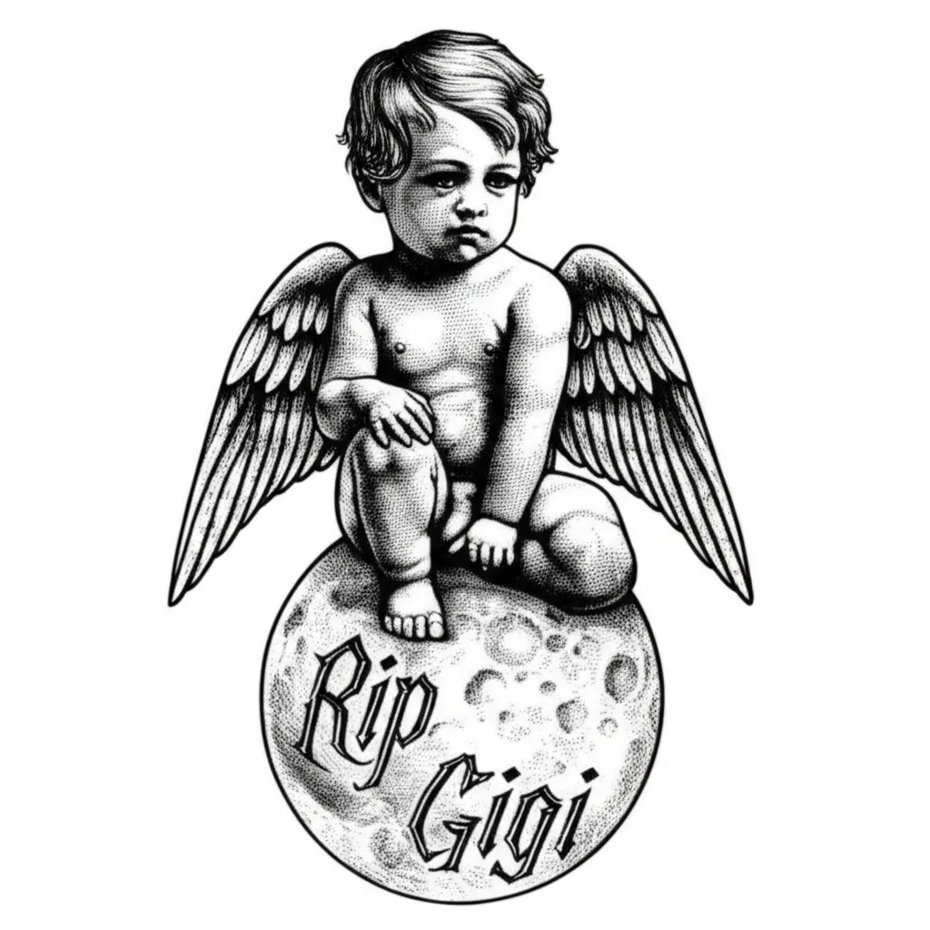 RIP Gigi Angel Moon Gothic Forearm Tattoo Design