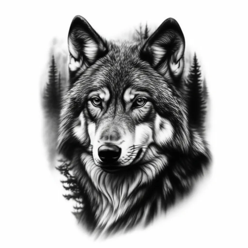 Realistic Wolf Chest Tattoo in Forest Design