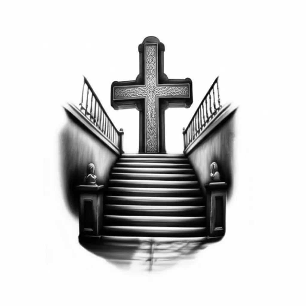 Stairway to Heaven Cross Realism Tattoo Design
