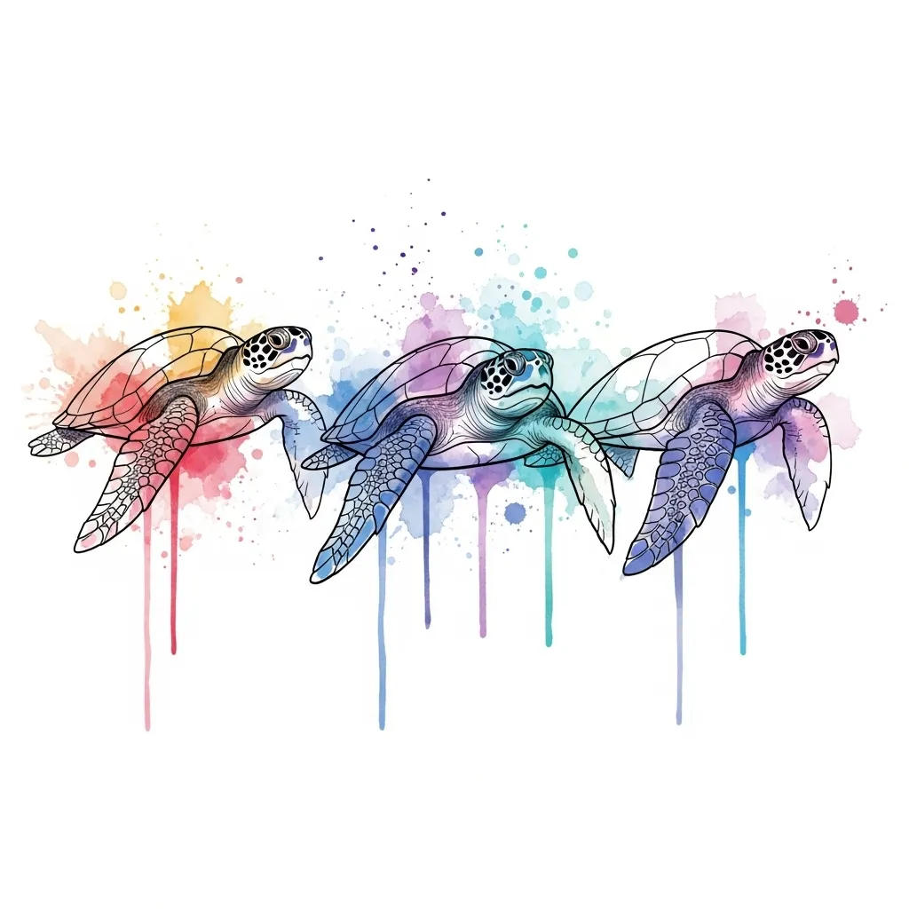 Watercolor Sea Turtle Tattoo: 3 Turtles in a Row Design