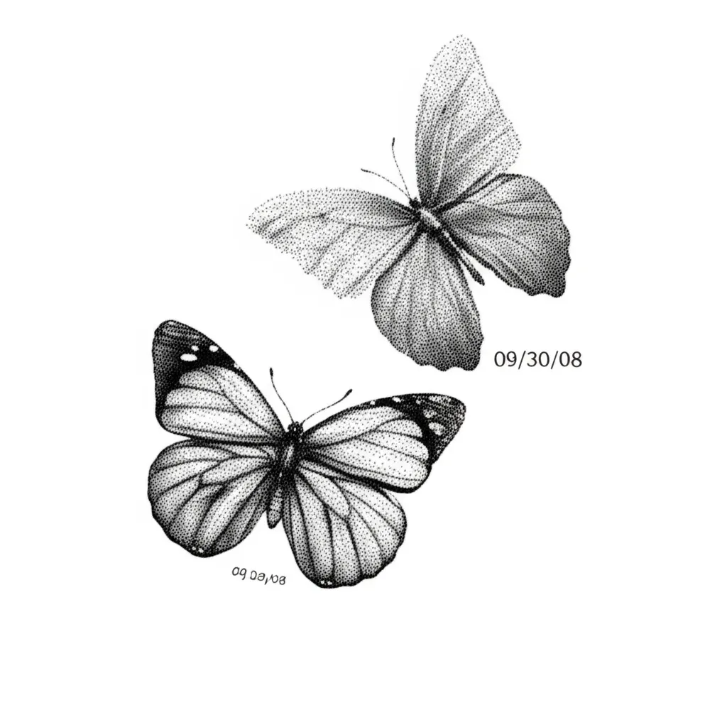 Dotwork Butterfly and Rose Foot Tattoo with Date