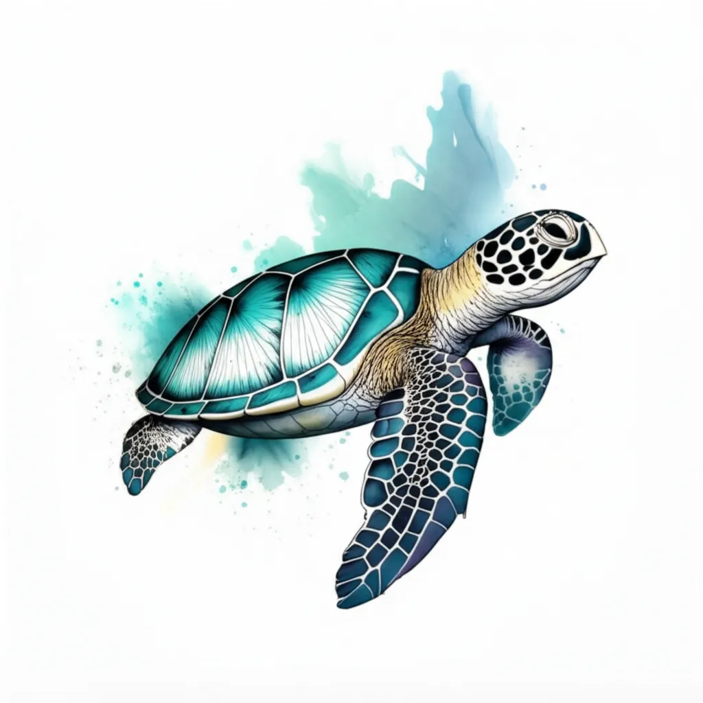 Watercolor Sea Turtle Tattoo Design - Ocean Life Art