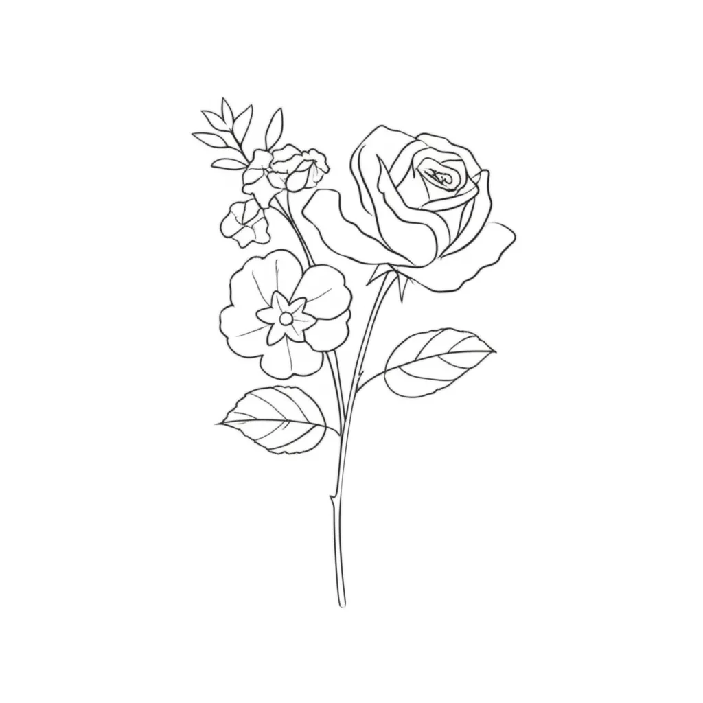 Minimalist Rose and Primrose Bouquet Tattoo Design Minimalist Rose and Primrose Bouquet Tattoo Design