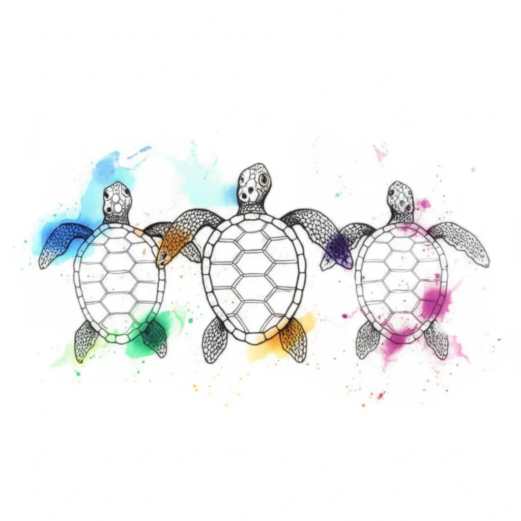 Three Sea Turtles Watercolor Tattoo Design