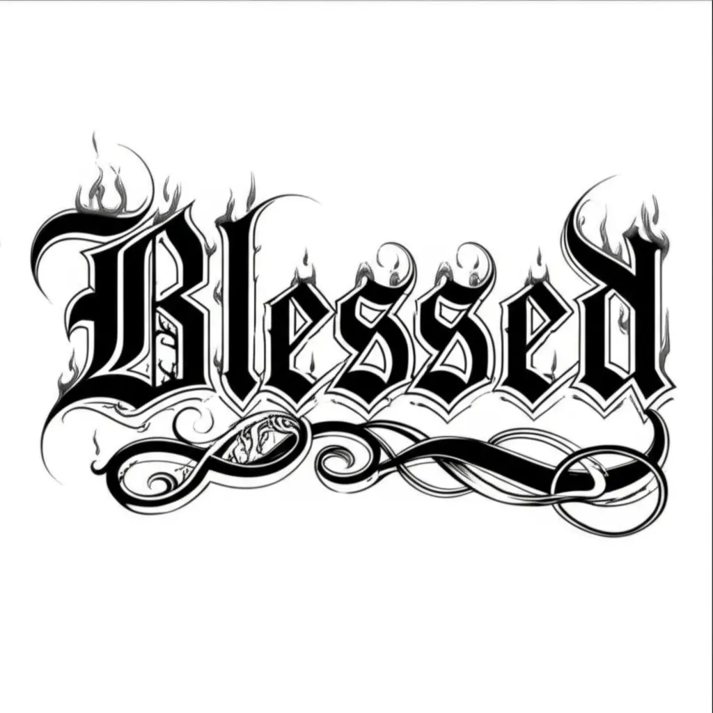 Blessed Gothic Tattoo Design with Flames Blessed Gothic Tattoo Design with Flames