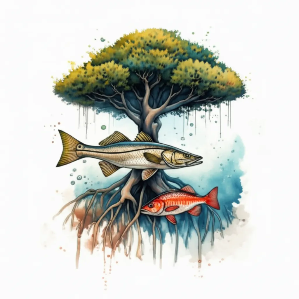 Mangrove Tree with Snook and Redfish Watercolor Tattoo Design Mangrove Tree with Snook and Redfish Watercolor Tattoo Design