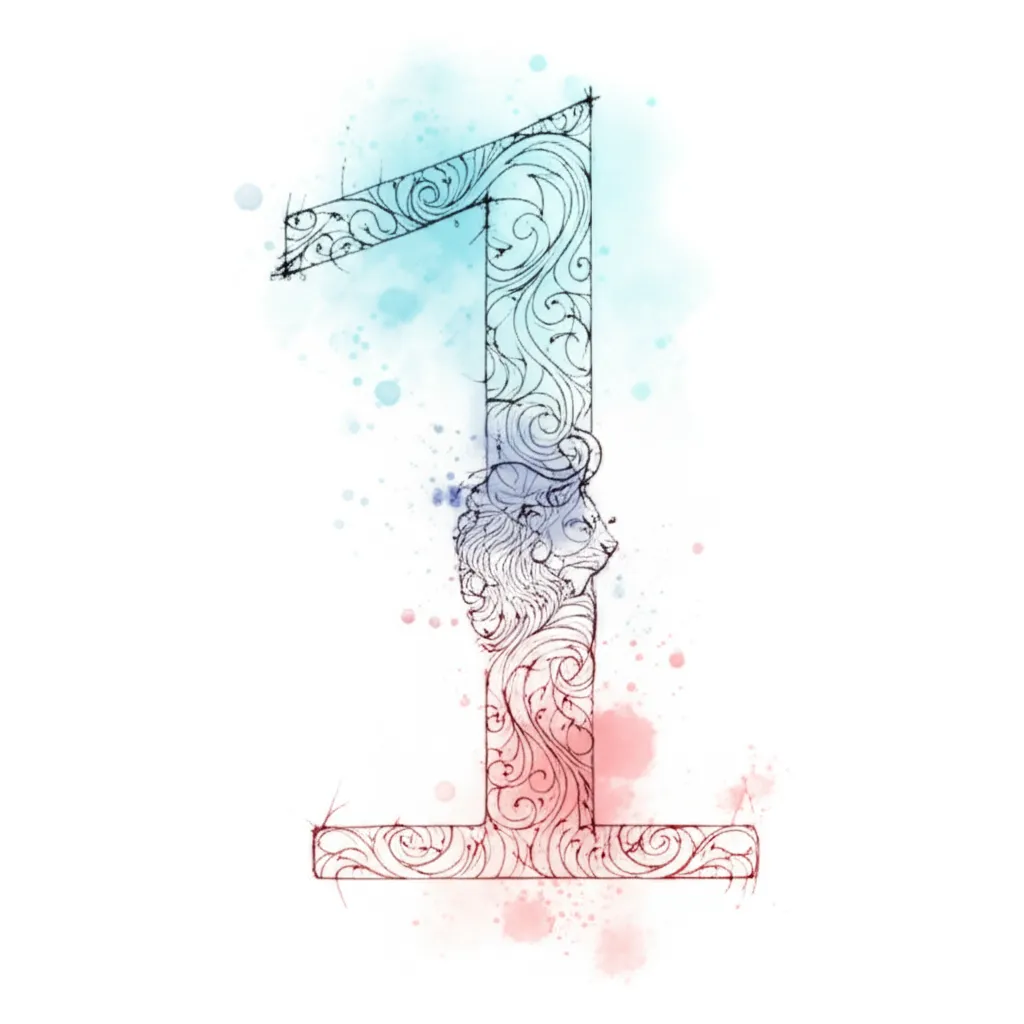 Watercolor Number 1 with Leo Sign Tattoo Design Watercolor Number 1 with Leo Sign Tattoo Design