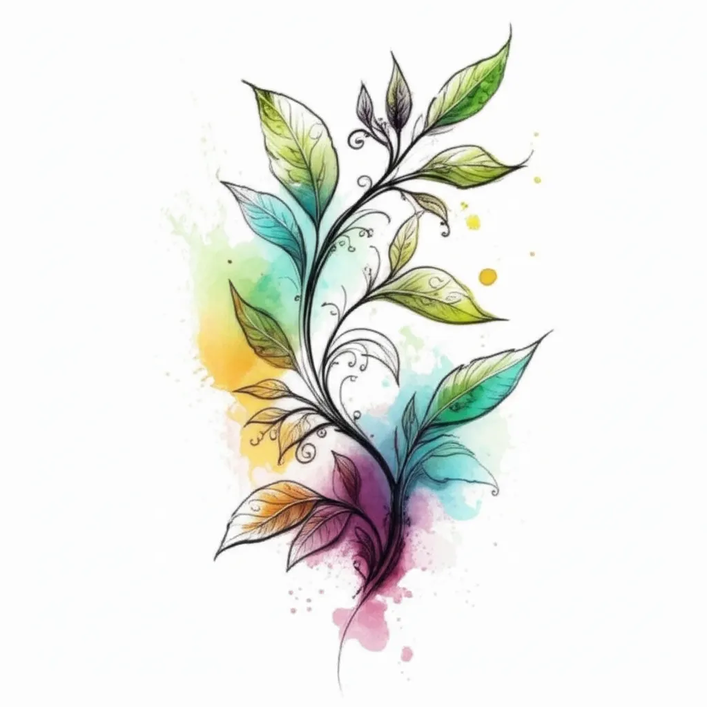 Watercolor Leafy Vine Hand Tattoo: Spiritual & Delicate Design