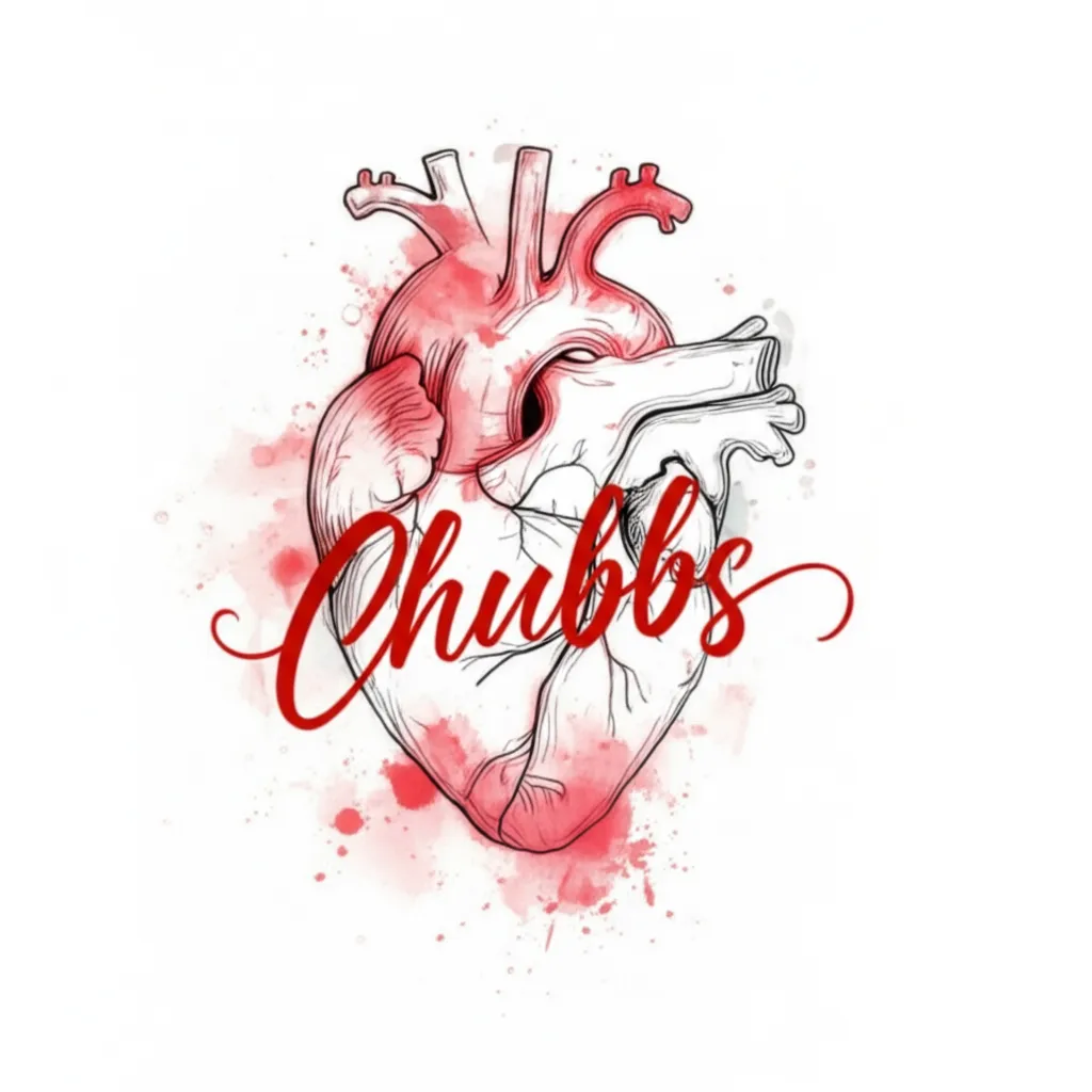 Chubbs Name Tattoo in Red Cursive on Realistic Heart - Watercolor Style