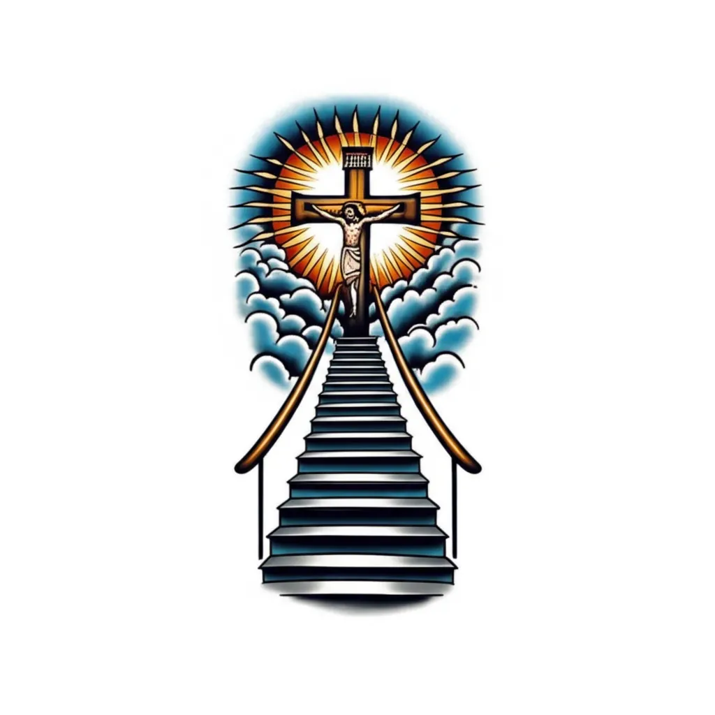 Stairway to Heaven Cross Tattoo: Neo-Traditional Design Stairway to Heaven Cross Tattoo: Neo-Traditional Design