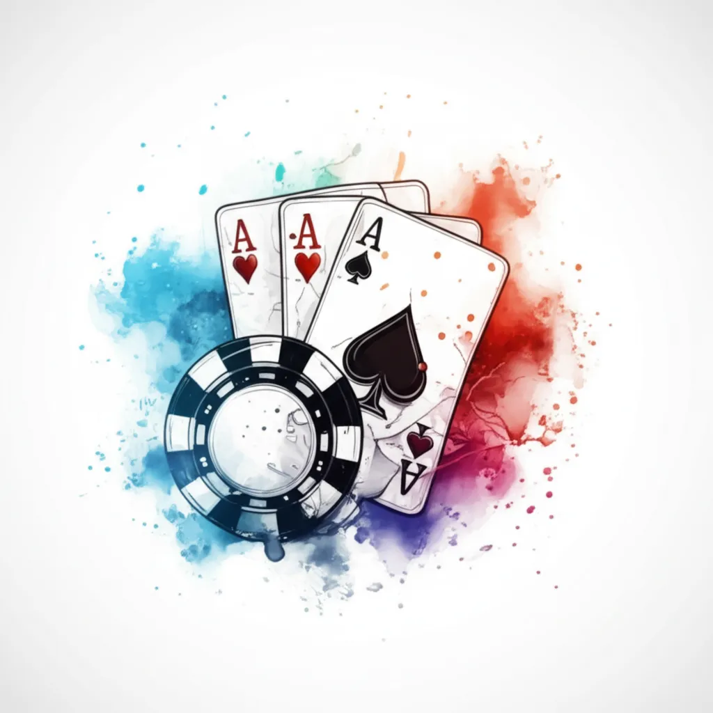 Watercolor Gambling Tattoo Design: Ace Cards and Casino Chip