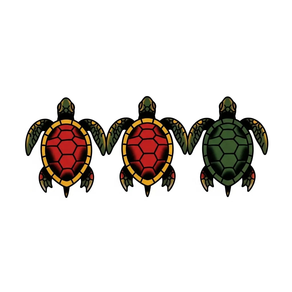Three Sea Turtles in a Row American Traditional Tattoo Three Sea Turtles in a Row American Traditional Tattoo