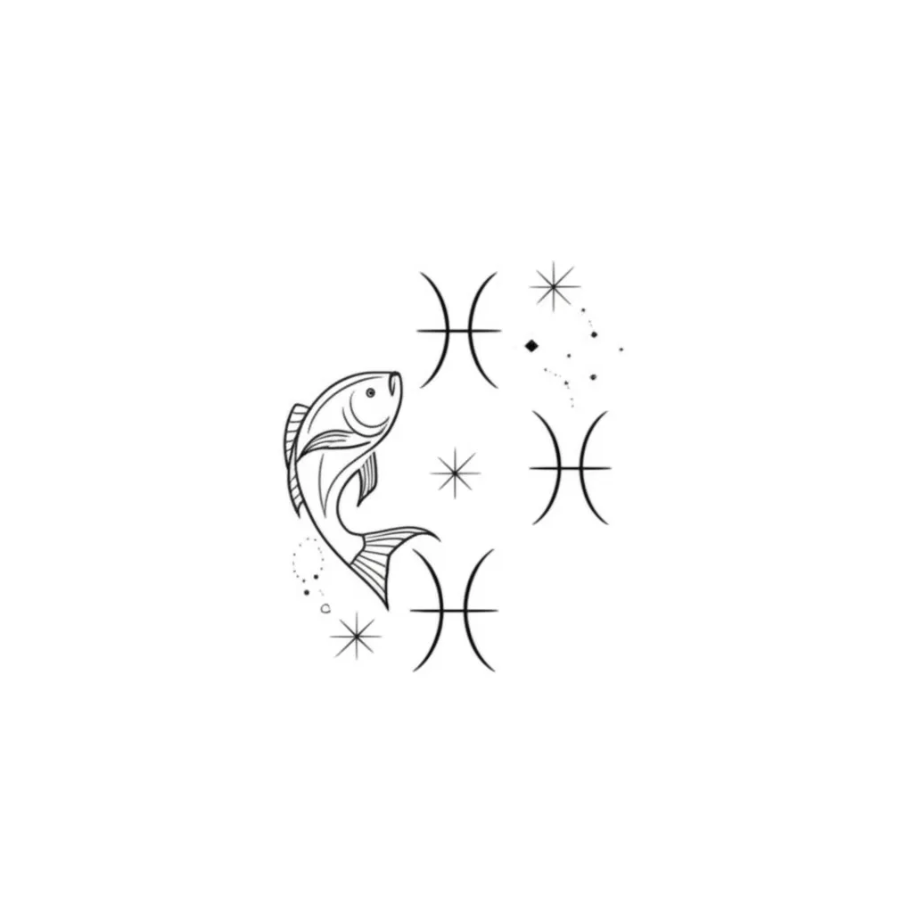 Pisces and Aries Zodiac Sign Tattoo with Stars and Moons Pisces and Aries Zodiac Sign Tattoo with Stars and Moons