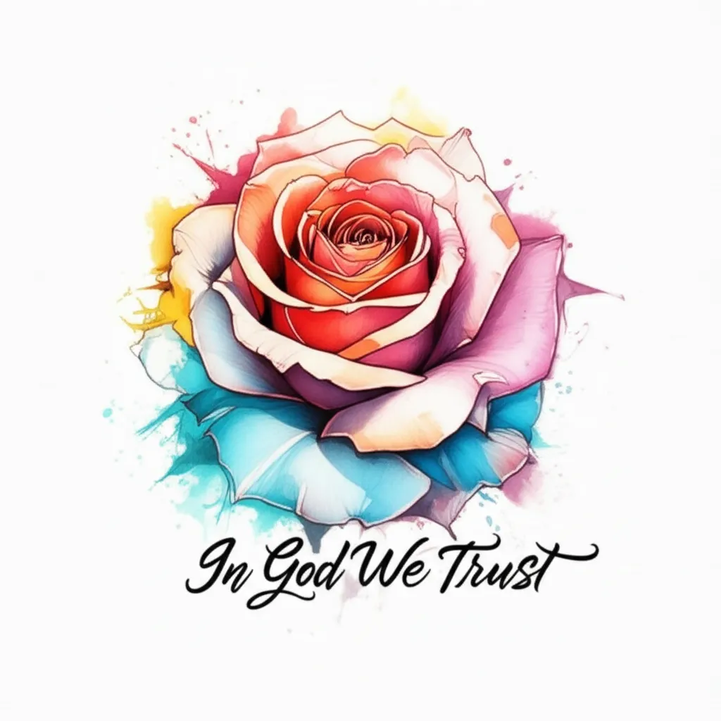 Watercolor Rose Tattoo with 'In God We Trust' - Meaning & Ideas