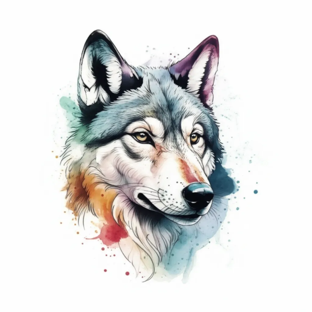 Watercolor Wolf Head Tattoo Design