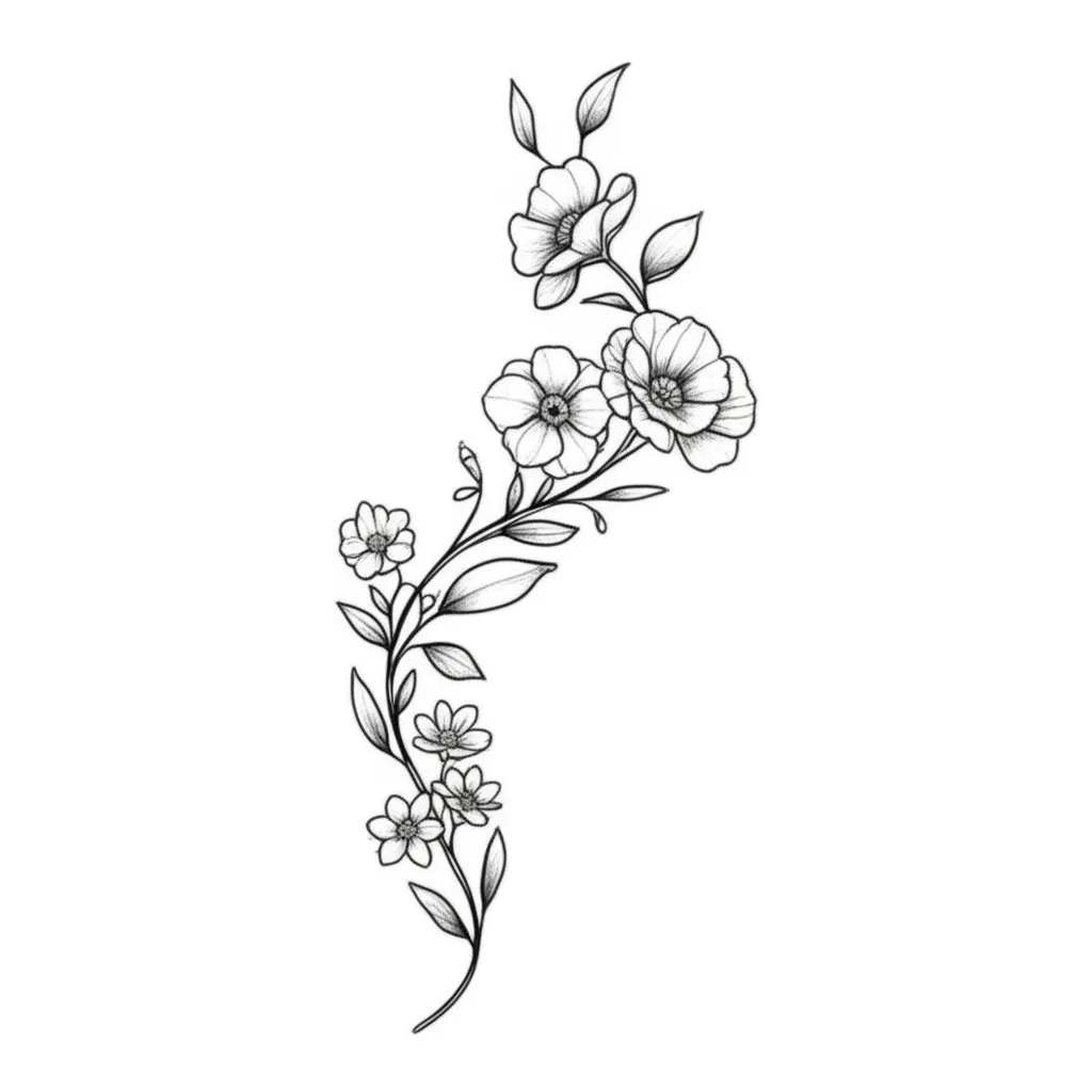 December & August Birth Flower Vine Tattoo - Fine Line Floral Design December & August Birth Flower Vine Tattoo - Fine Line Floral Design
