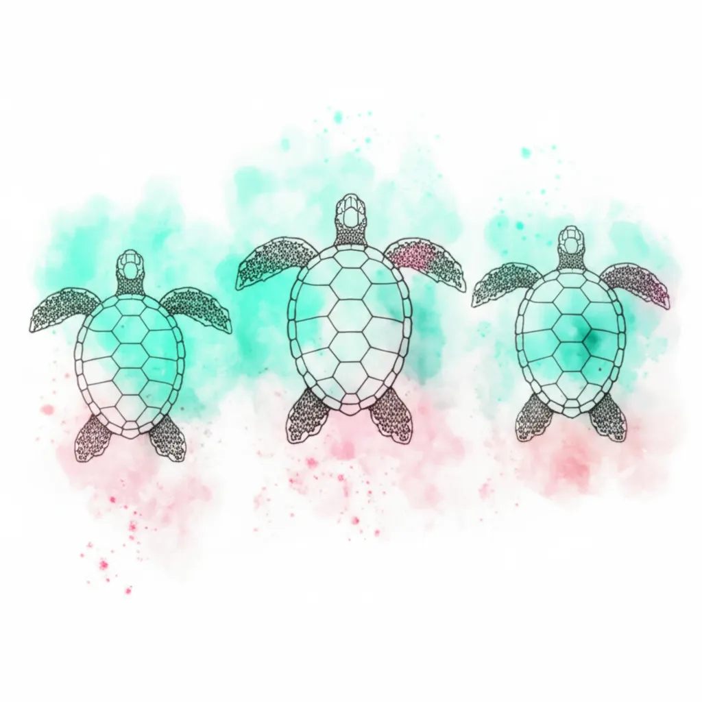 Watercolor Sea Turtle Tattoo Design: Teal and Pink Ocean Vibes Watercolor Sea Turtle Tattoo Design: Teal and Pink Ocean Vibes