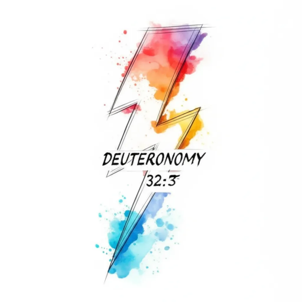 Deuteronomy 32:3 Watercolor Lightning Bolt Tattoo Design