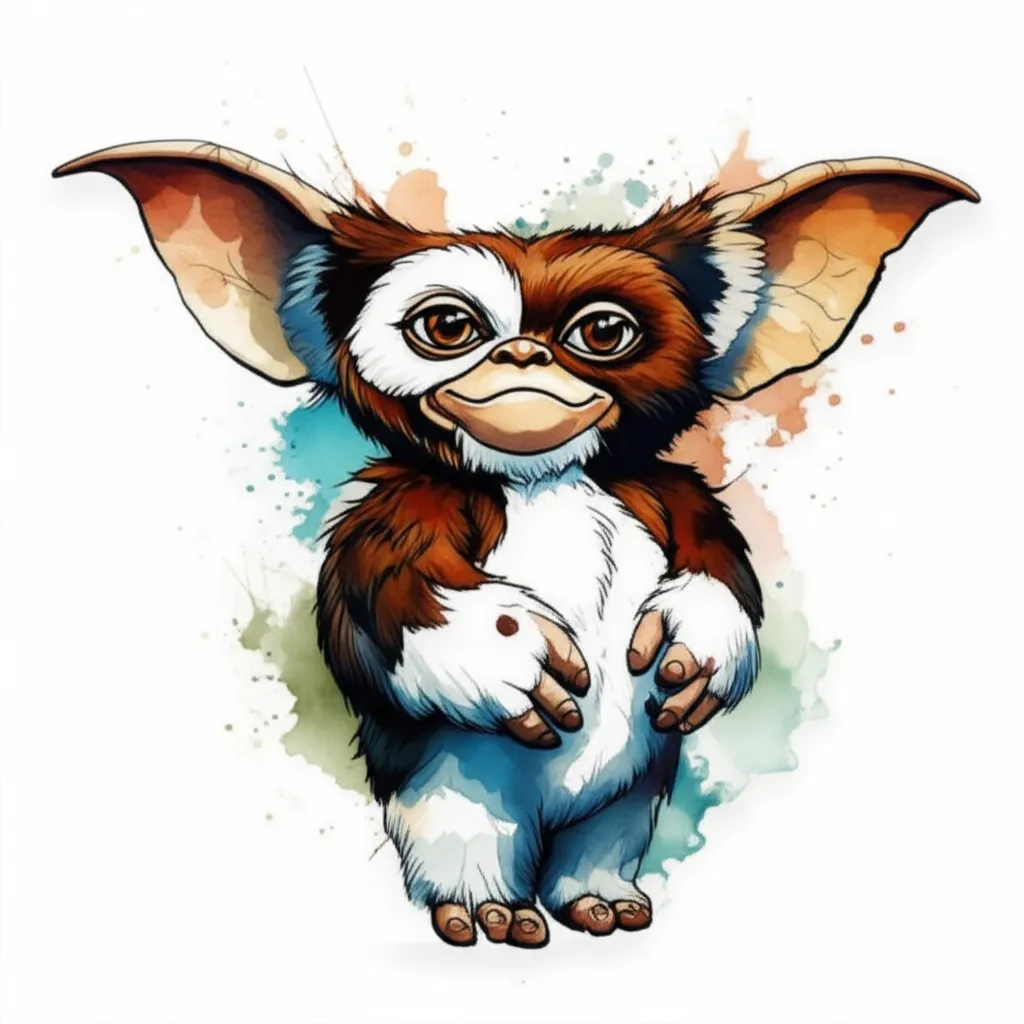 Watercolor Gremlin Tattoo Design