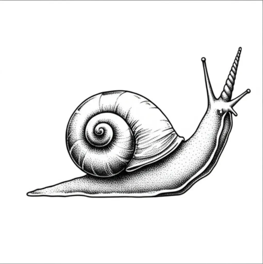 Snail Unicorn Horn Fine Line Tattoo Idea