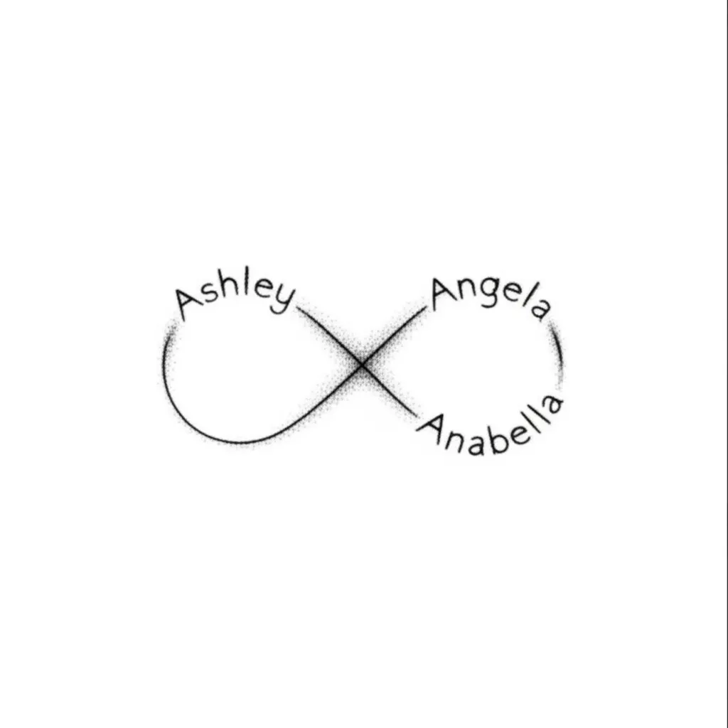 Infinity Tattoo with Names: Ashley, Angela, Anabella - Fine Line Style Infinity Tattoo with Names: Ashley, Angela, Anabella - Fine Line Style